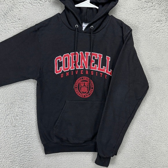 Cornell University Sweatshirt Hoodie Mens XS Black Logo Pocket Pullover Champion